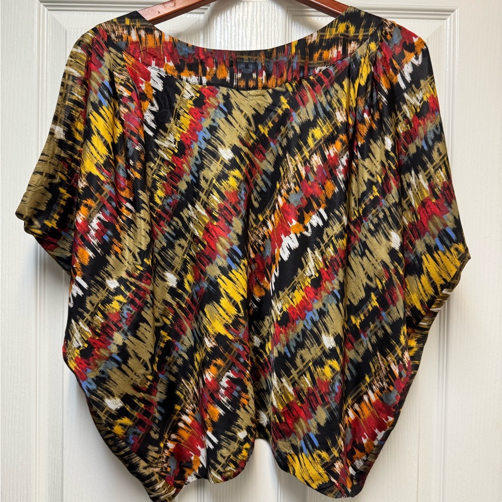 Aryn K Yellow and Red Flutter Sleeve Blouse